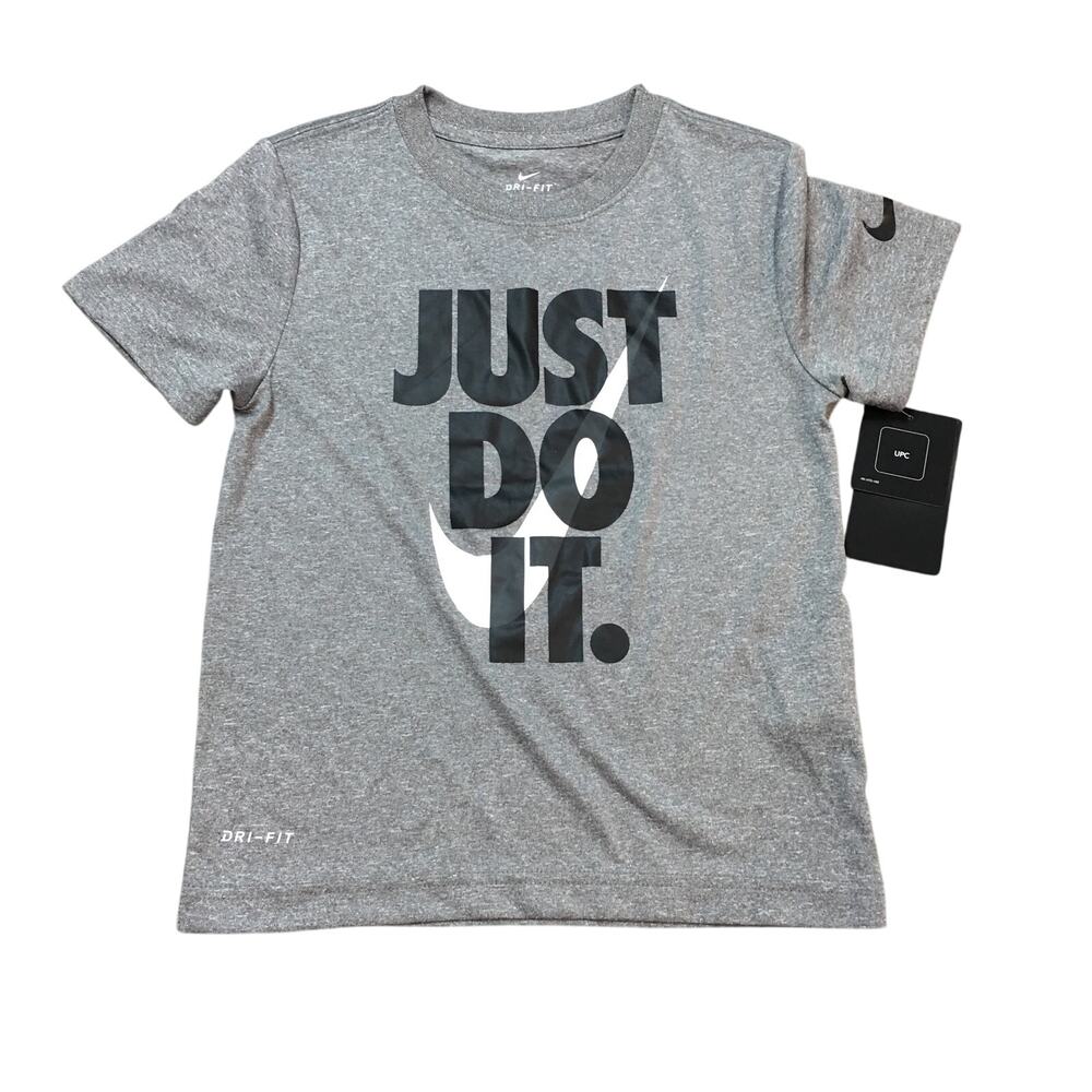 Nike Dri-Fit Boys size 7 Logo Just do it Grey V-Neck NWT